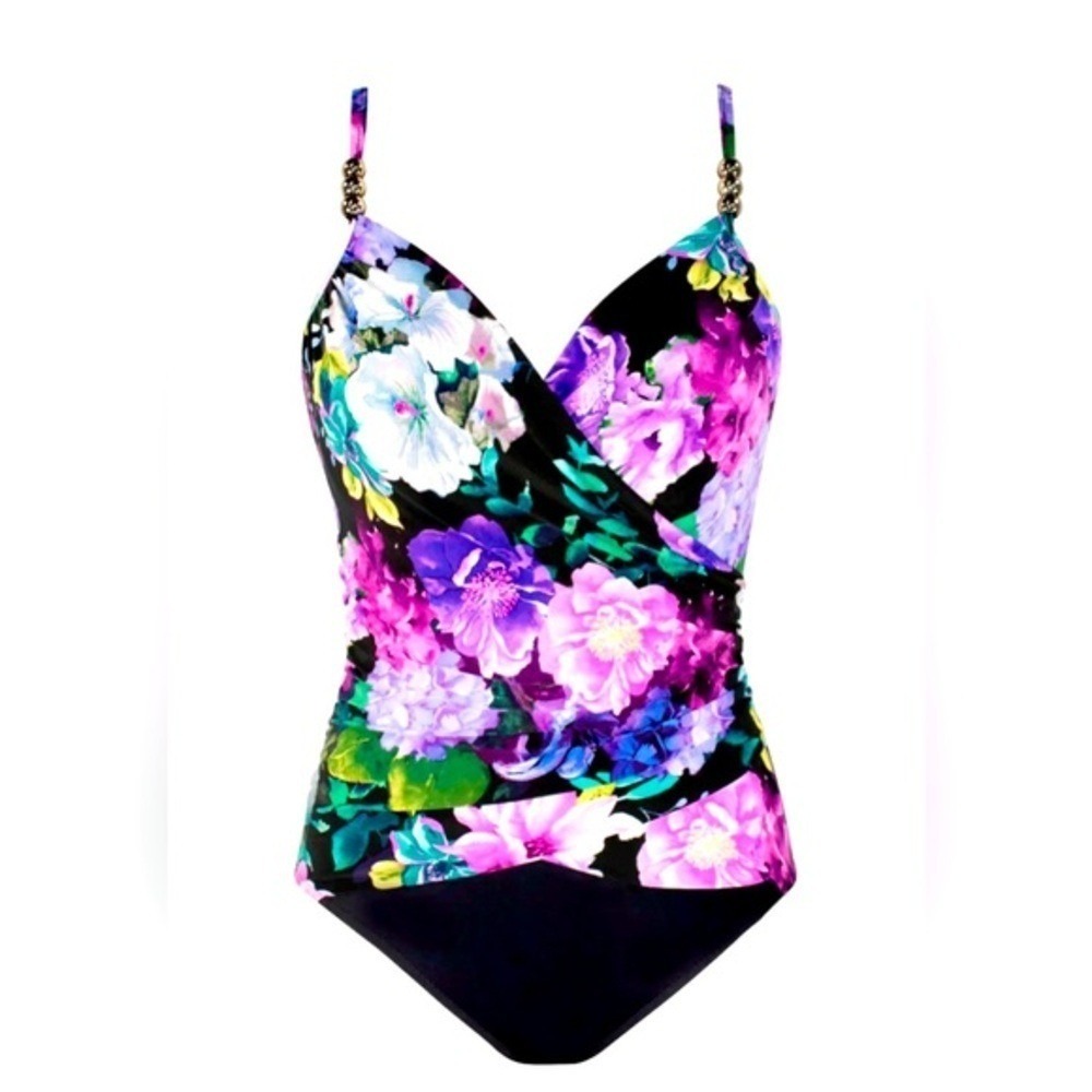 MAGICSUIT NWT‎ New Romantic Louise Floral Print Drape One Piece Swimsuit Sz 10